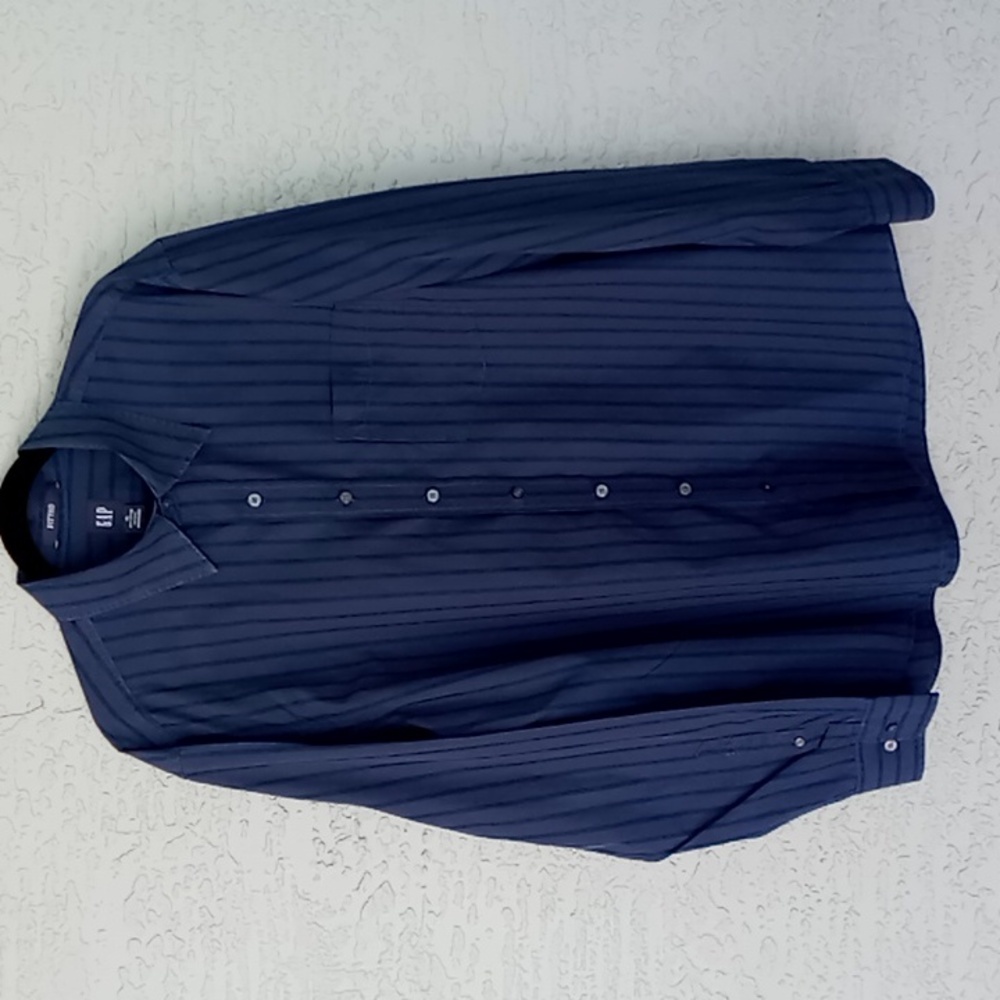 GAP Men's Fitted Navy Stripe Button Down Long Sleeve Shirt Size XL